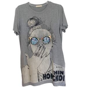 Thin Hongkoi Grey Harajuku Inspired Girl In Glitter Sunglasses T Shirt Dress
